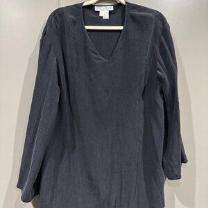 Nancy Heller 100% Silk Top Womens Medium Blue Peasant Tunic Popover